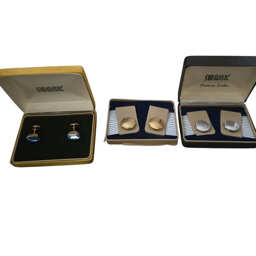 Vintage Swank Cufflinks & Button Links Sets, 3 Pairs in Original‎ Boxes